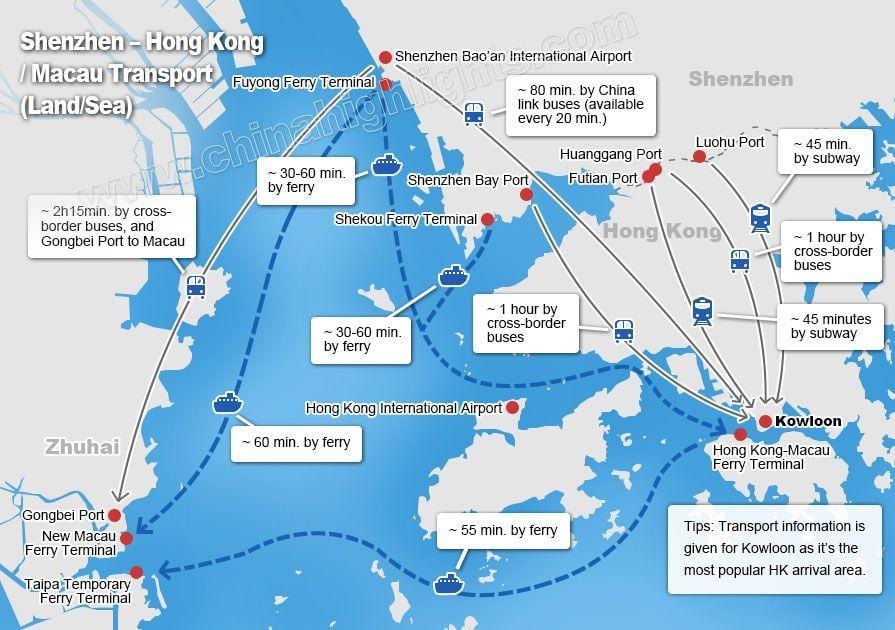 mapa de zhuhai de la terminal de ferry