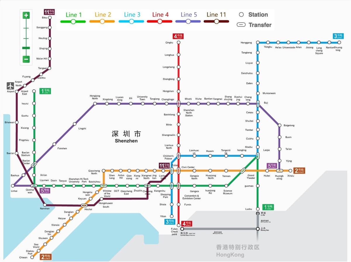 El metro de Shenzhen mapa de 2016