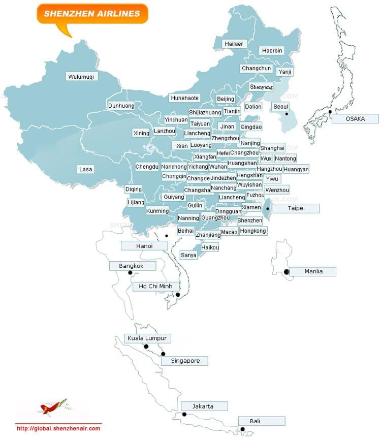 mapa de Shenzhen airlines en la ruta